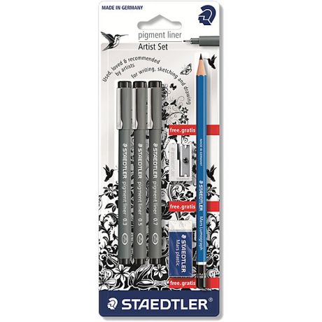 Staedtler Набор капиллярных ручек Pigment liner, 3шт: (0,3/0,5/0,7 мм), Staedter