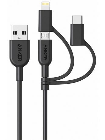 Аксессуар Anker Powerline II USB-A to 3 in 1 Charging Cable Black A8436011