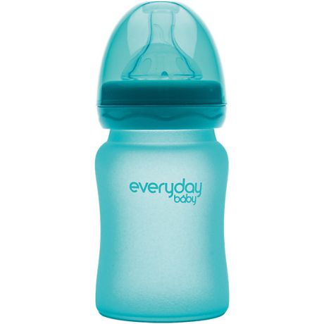 - Стеклянная бутылочка с индикатором температуры EveryDay Baby 150 мл, бирюзовая