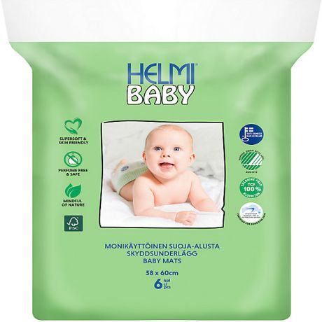 Helmi Пеленки впитывающие Helmi Baby 60Х58 СМ, 6 шт