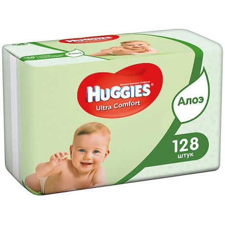 HUGGIES Детские влажные салфетки Huggies Ultra Comfort с Алоэ 2х64, 128 шт.