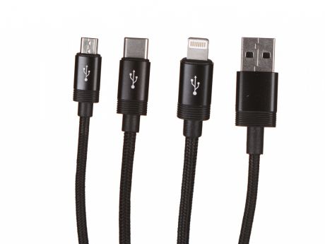 Аксессуар Baseus Data Faction 3-in-1 Cable USB - Type-C / MicroUSB / Lightning 3.5A 1.2m Black CAMLT-PY01