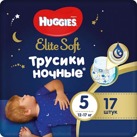 HUGGIES Подгузники-трусики Huggies Elite Soft 5 ночные, 12-17 кг, 17 шт