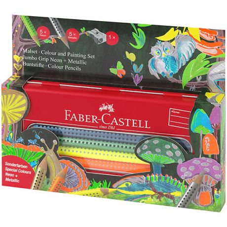 Faber-Castell Цветные карандаши Faber-Castell Jumbo Grip Neon+Metallic, 10 цветов