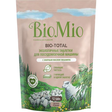 BIO MIO Таблетки для посудомоечной машины BioMio с маслом эвкалипта, 12 шт