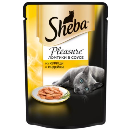 Корм для кошек Sheba Pleasure с курицей, с индейкой 85 г (кусочки в соусе)