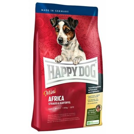 Сухой корм для собак Happy Dog Mini Africa для здоровья кожи и шерсти, страус с картофелем 300г (для мелких пород)