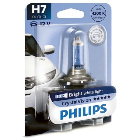 Лампа автомобильная галогенная Philips CrystalVision 12972CVB1 H7 55W 1 шт.