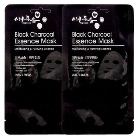 Aepwoom тканевая маска с черным углем, 25 мл, 2 шт.