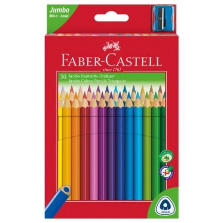 Faber-Castell Цветные карандаши Jumbo Triangular c точилкой 30 цветов (116530)