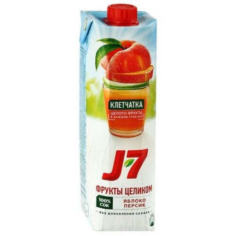 Сок J7 Фрукты целиком Яблоко-Персик, без сахара, 0.97 л