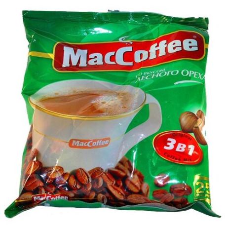 Растворимый кофе MacCoffee Лесной орех 3 в 1, в пакетиках (25 шт.)
