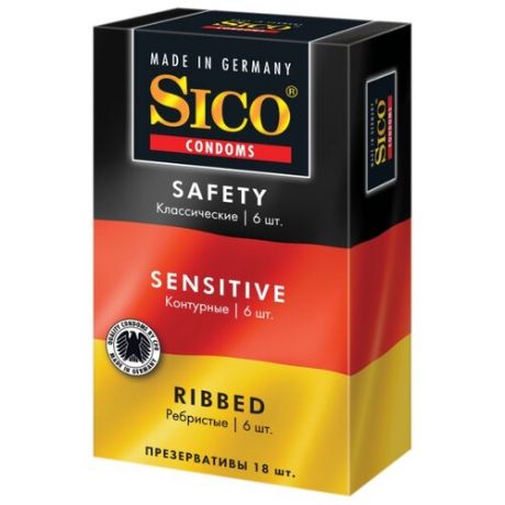 Презервативы Sico Набор Safety + Sensitive + Ribbed (18 шт.)