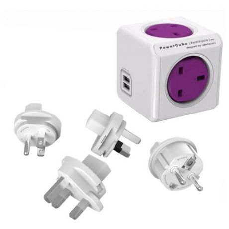 Переходник Allocacoc PowerCube ReWirable USB 10 А белый/фиолетовый