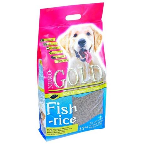 Сухой корм для собак Nero Gold для здоровья кожи и шерсти, для здоровья костей и суставов, рыба с рисом 12 кг
