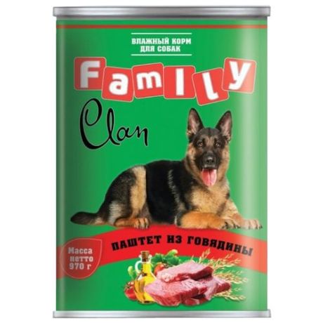 Корм для собак CLAN (0.97 кг) 1 шт. Family Паштет из говядины для собак