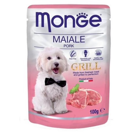 Влажный корм для собак Monge Grill для здоровья кожи и шерсти, свинина 100г