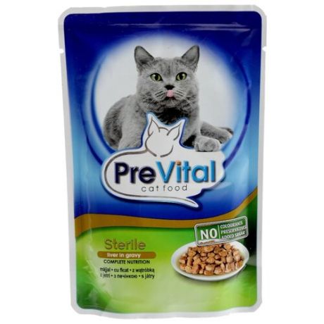 Корм для стерилизованных кошек PreVital с печенью 100 г (кусочки в соусе)