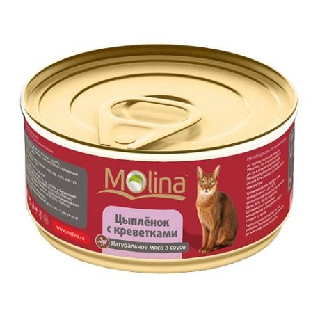 Корм для кошек Molina (0.08 кг) 12 шт. Консервы для кошек Цыпленок с креветками в соусе