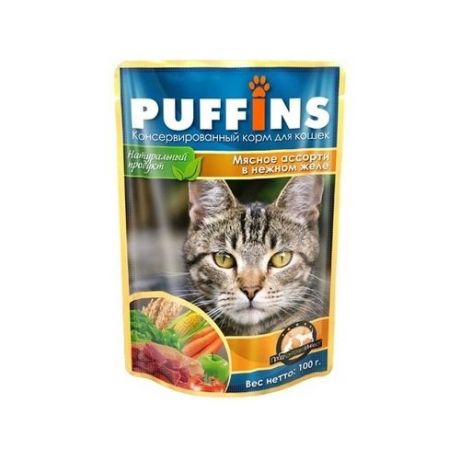 Корм для кошек Puffins (0.1 кг) 1 шт. Мясное ассорти в нежном желе