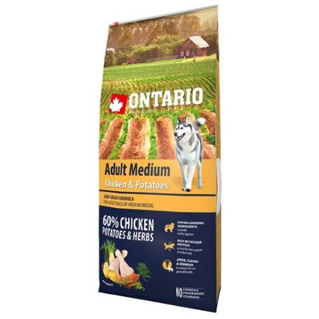 Корм для собак Ontario (12 кг) Adult Medium Chicken & Potatoes