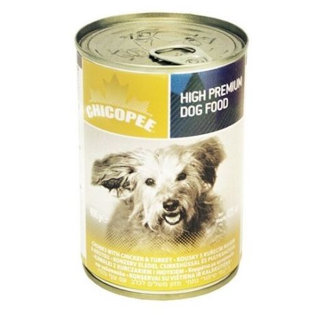 Корм для собак Chicopee (0.4 кг) 1 шт. Консервы для собак: мясные кусочки с курицей и индейкой