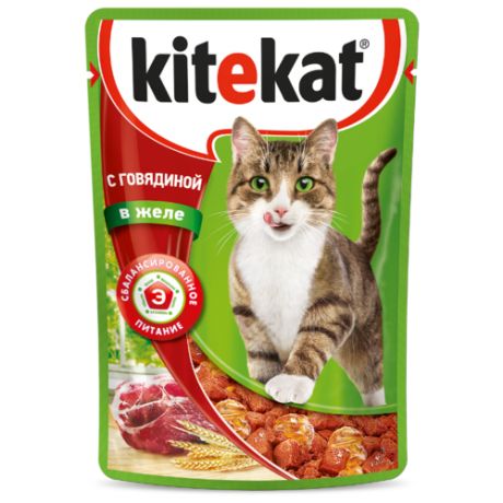 Корм для кошек Kitekat с говядиной 85 г (кусочки в желе)