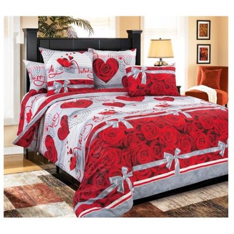 Постельное белье 2-спальное с евро простыней Текс-Дизайн Комплимент, бязь красный/серый