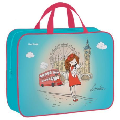 Berlingo Папка-сумка с ручками Girl in London А4, текстиль, на молнии голубой/розовый