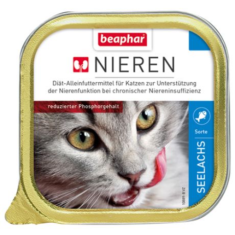 Корм для кошек Beaphar 1 шт. Корм для кошек Beaphar Полнорационная диета (паштет) Nieren Seelanchs с рыбой сайдой для кошек 0.1 кг