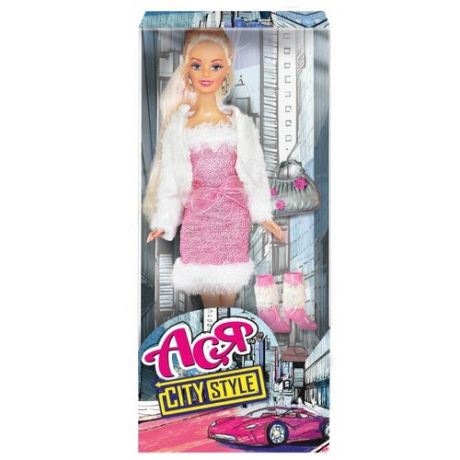 Кукла Toys Lab Ася Городской стиль Блондинка в розовом платье и белой шубке, 28 см, 35068