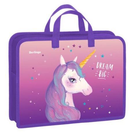 Berlingo Папка-сумка с ручками Dream Unicorn А4, ПВХ, на молнии розовый