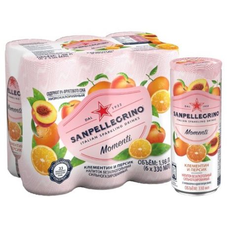 Газированный напиток Sanpellegrino Momenti с соком клементина и персика, 0.33 л, 6 шт.