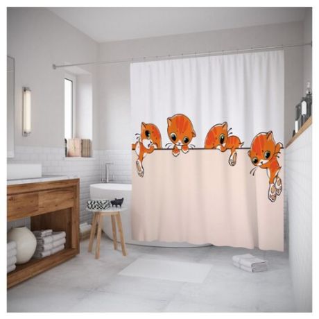 Штора для ванной JoyArty Приключения котиков 180x200 белый/оранжевый