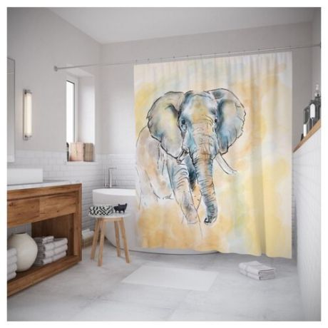 Штора для ванной JoyArty Загадочный слон 180x200 желтый/серый