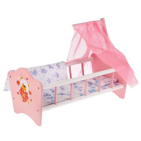 Карапуз Кроватка для куклы Мой мишка (RB-B-C) розовый