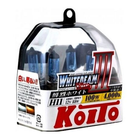 Лампа автомобильная галогенная KOITO Whitebeam III P0750W H11 4000K 12V 55W (100W) 2 шт.