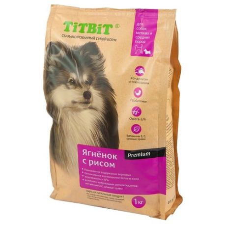 Корм для собак Titbit (1 кг) Для собак мелких и средних пород ягненок с рисом