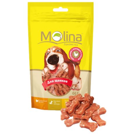 Лакомство для собак Molina для щенков Косточки с курицей и рисом, 65 г