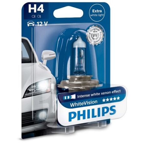 Лампа автомобильная галогенная Philips WhiteVision 12342WHVB1 H4 60/55W 1 шт.