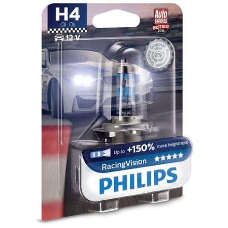 Лампа автомобильная галогенная Philips Racing Vision 12342RVB1 H4 12V 60/55W 1 шт.