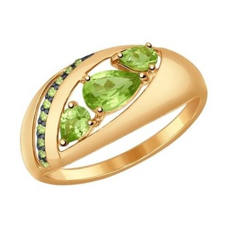 SOKOLOV Кольцо из золота с хризолитами и зелеными фианитами 714539, размер 17
