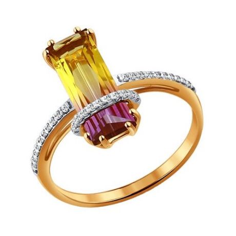 SOKOLOV Золотое кольцо с ситаллом аметрин 713932, размер 18.5
