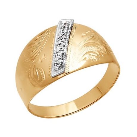 SOKOLOV Кольцо из комбинированного золота с гравировкой с фианитами 014742, размер 19