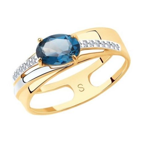 SOKOLOV Кольцо из золота с синим топазом и фианитами 715629, размер 18