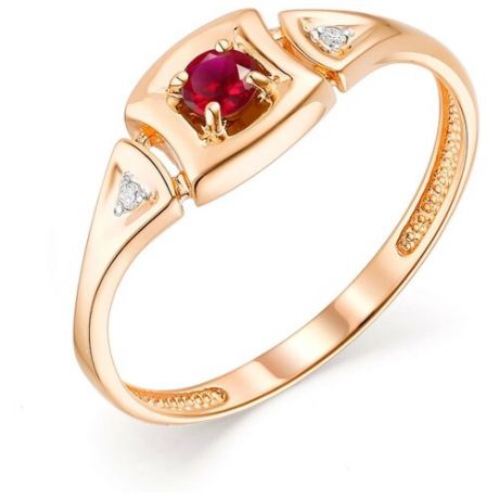 АЛЬКОР Кольцо с рубином и бриллиантами из красного золота 13541-103, размер 17.5