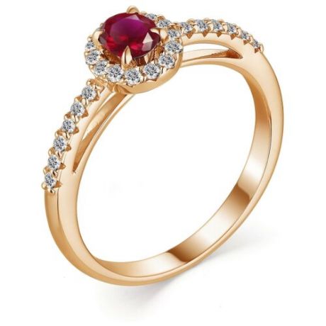 АЛЬКОР Кольцо с рубином и бриллиантами из красного золота 13300-103, размер 19