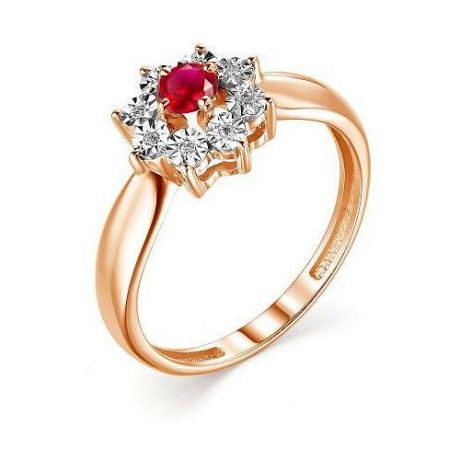 АЛЬКОР Кольцо с рубином и бриллиантами из красного золота 13224-103, размер 16.5