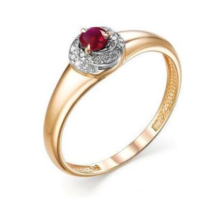 АЛЬКОР Кольцо с рубином и бриллиантами из красного золота 13030-103, размер 17.5