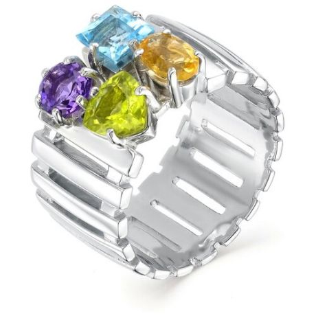 АЛЬКОР Кольцо с россыпью цветных камней из серебра 01-0397-1М10-00, размер 19.5